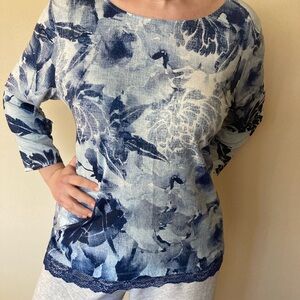 Chico's Navy and White Floral Blouse